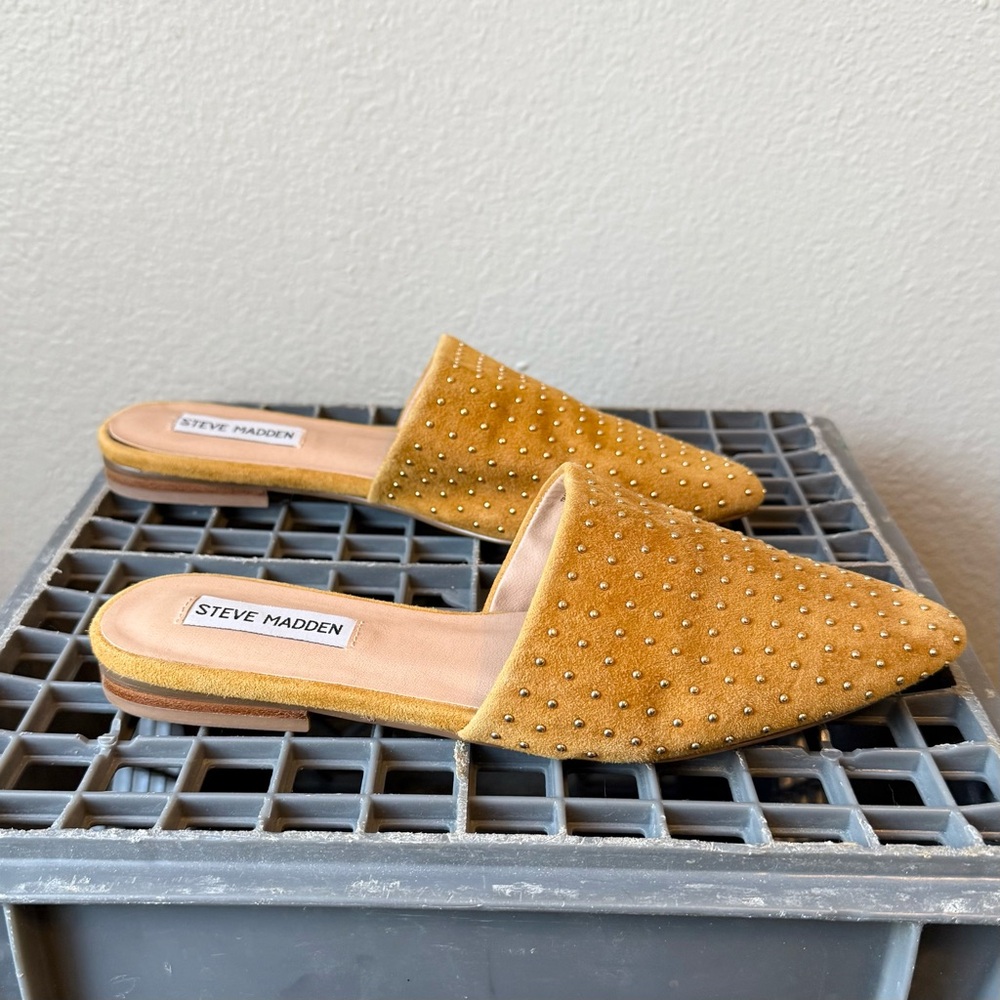 Steve Madden Mustard Suede Studded Mules
